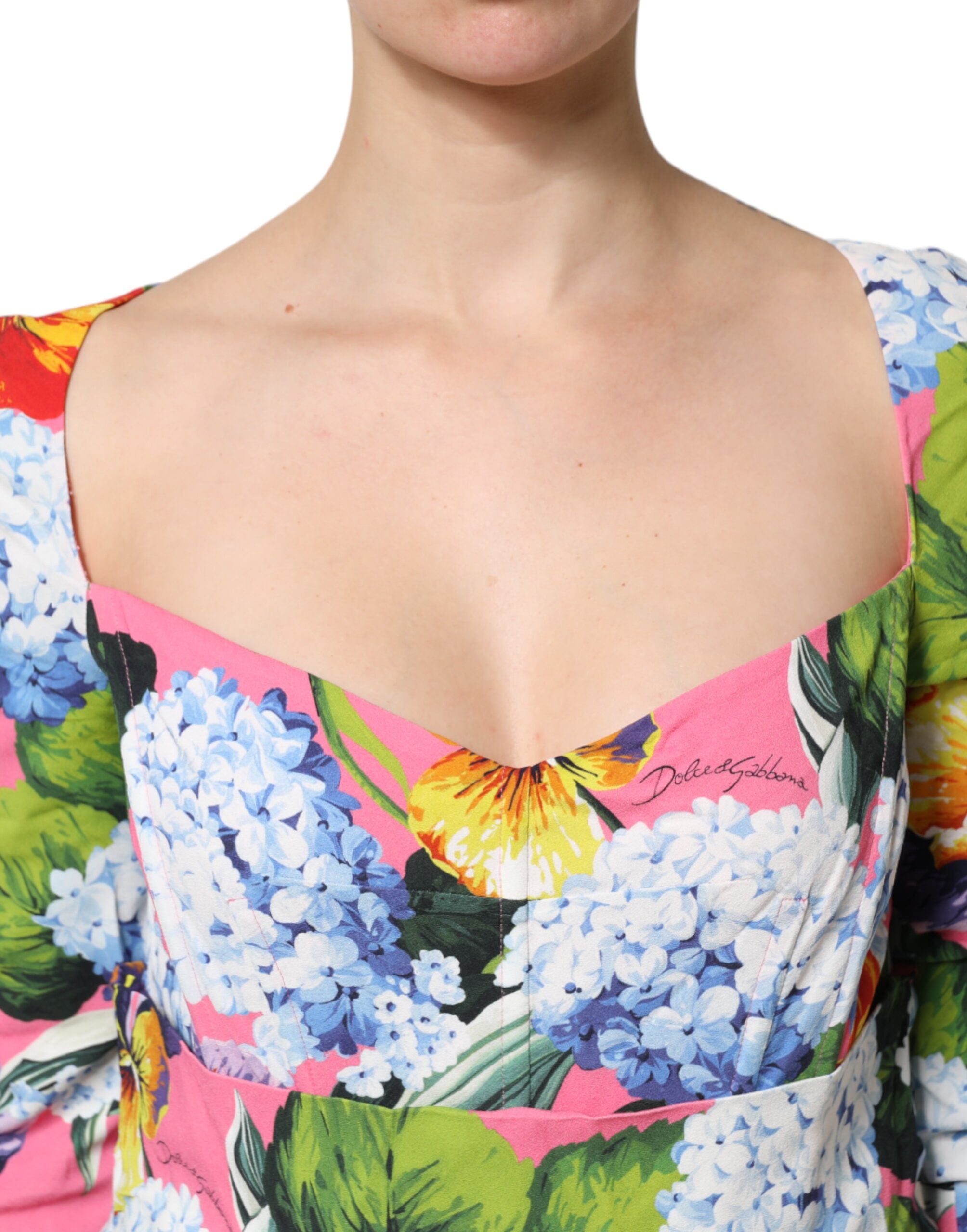 Dolce &amp; Gabbana Multicolor Floral Pleated Sheath Midi Dress