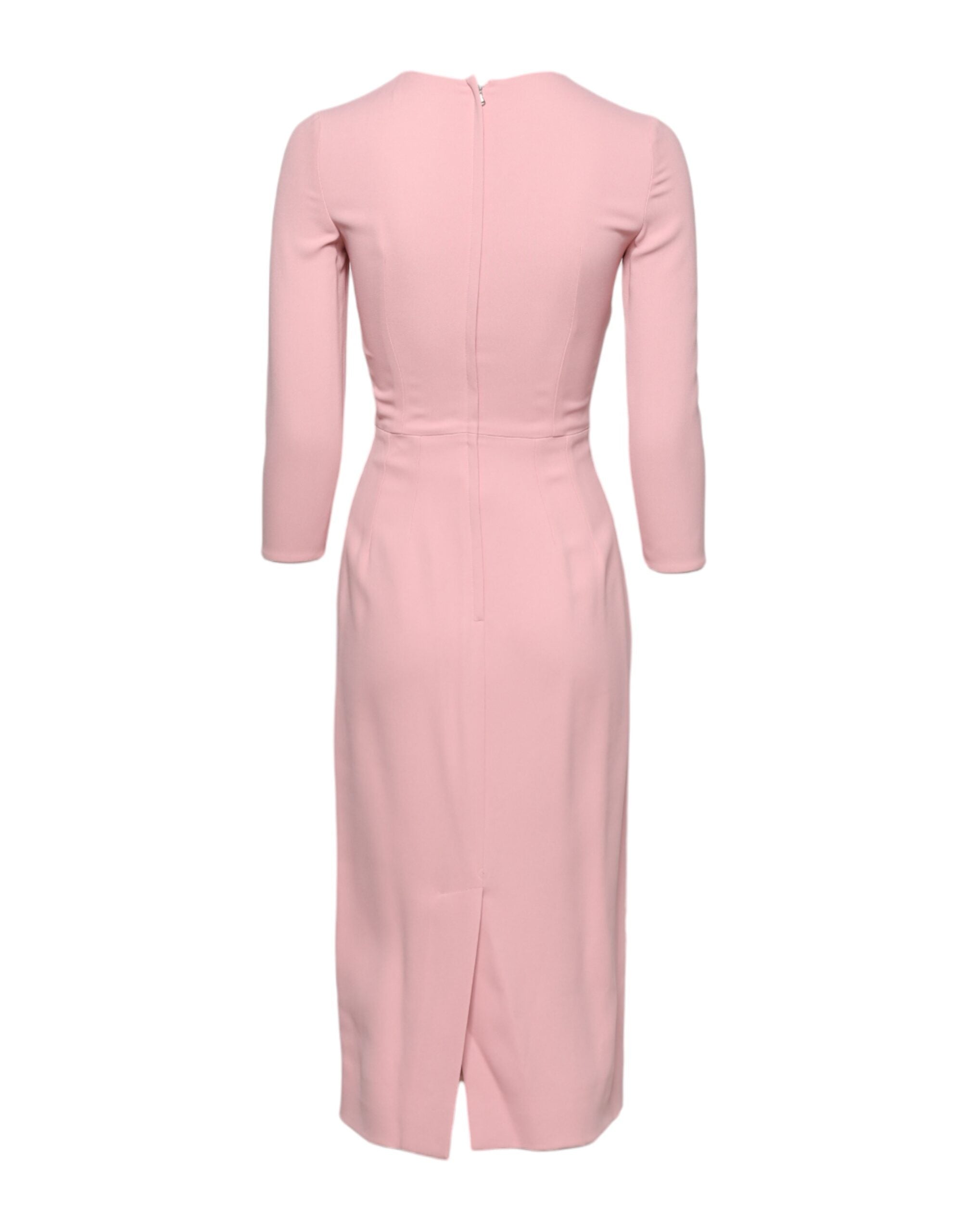 Dolce &amp; Gabbana Pink Viscose 3/4 Sleeves Sheath Midi Dress