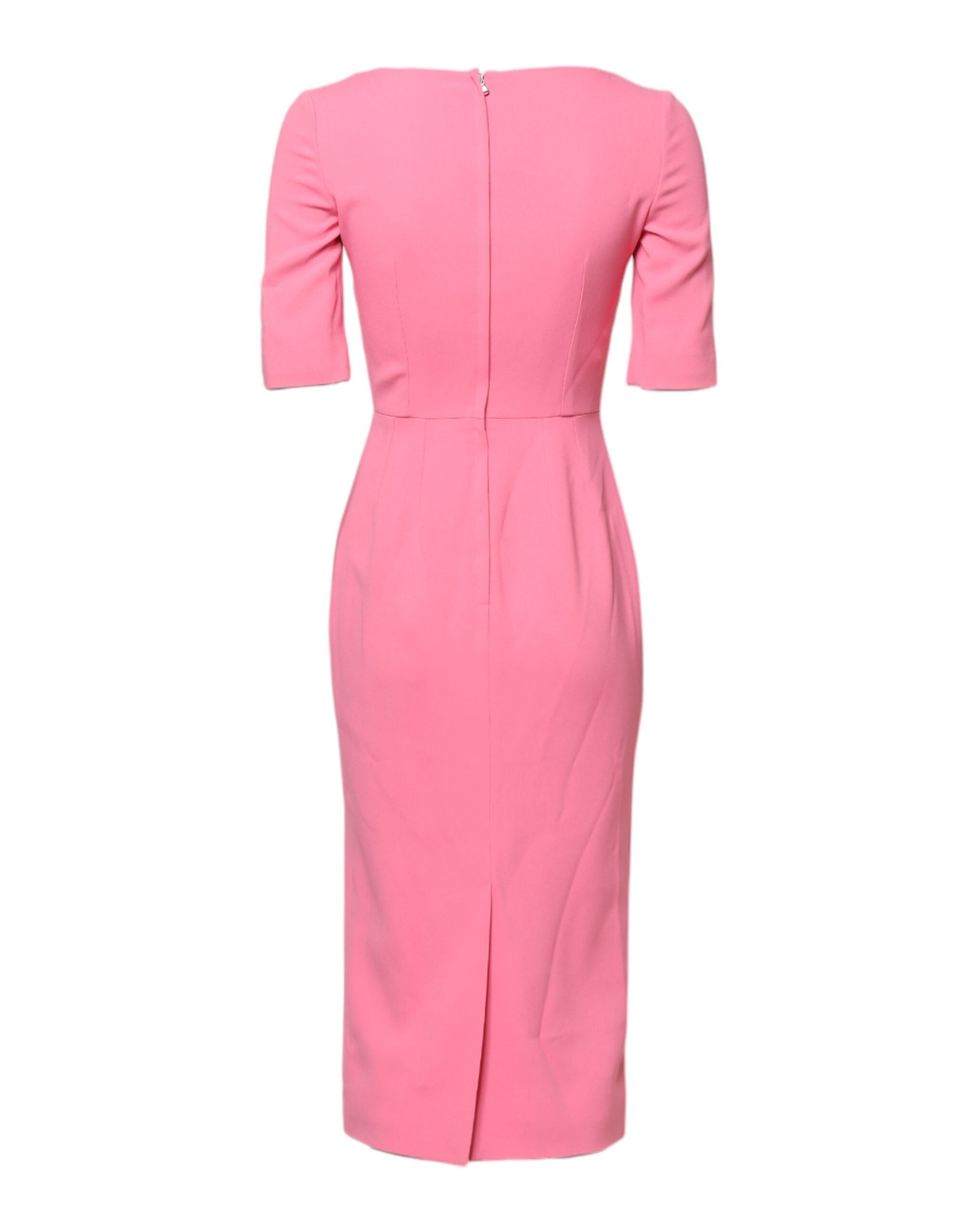 Dolce &amp; Gabbana Pink Viscose Short Sleeve Sheath Midi Dress