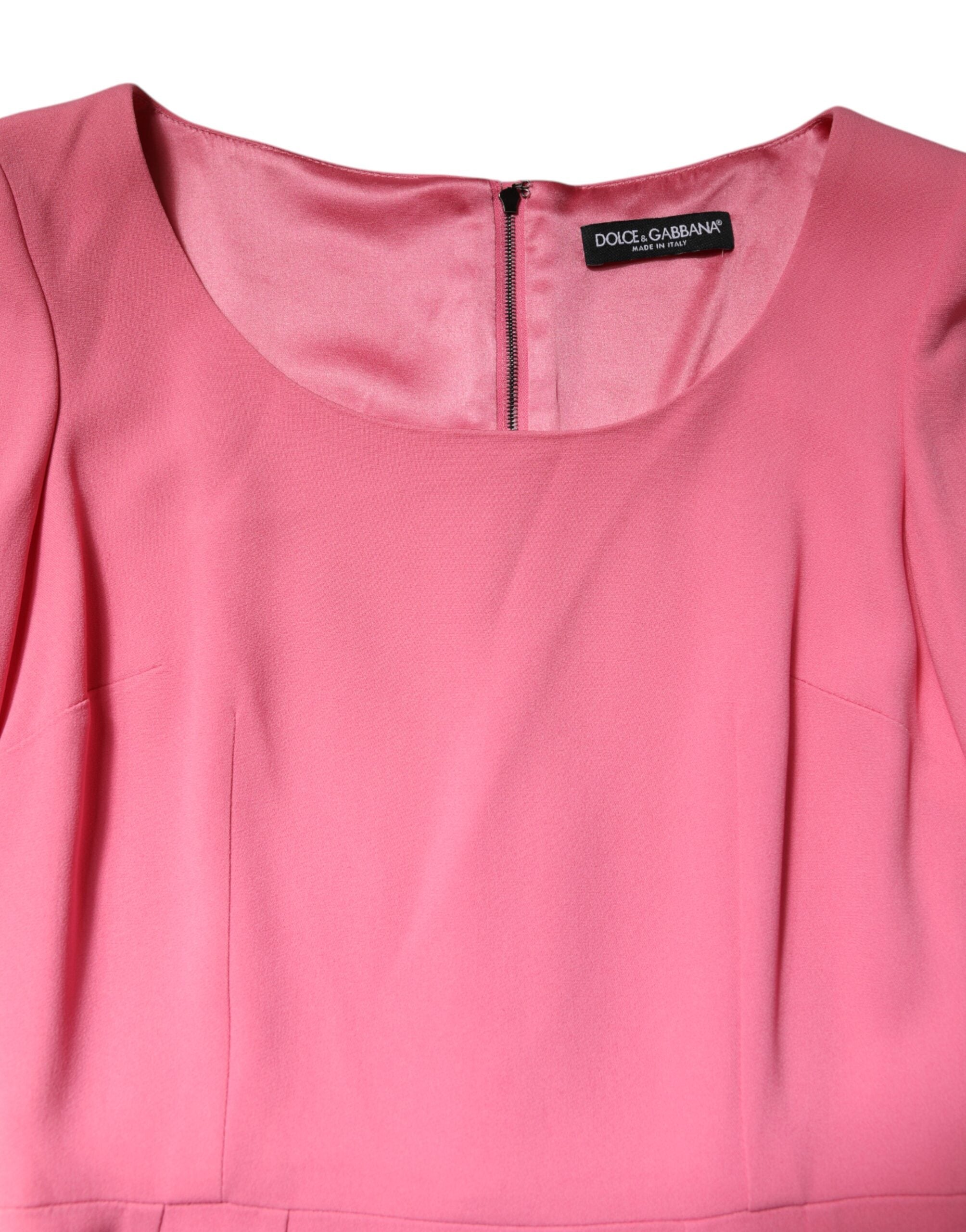 Dolce &amp; Gabbana Pink Viscose Short Sleeve Sheath Midi Dress