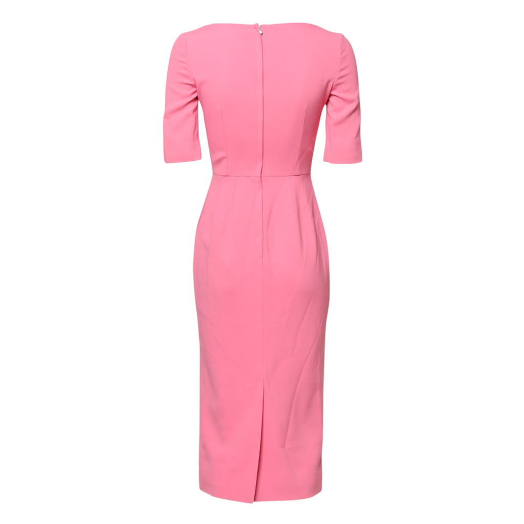 Dolce &amp; Gabbana Pink Viscose Short Sleeve Sheath Midi Dress
