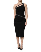 Dolce &amp; Gabbana Black Viscose One Shoulder Zipper Sheath Dress