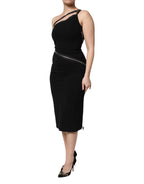 Dolce &amp; Gabbana Black Viscose One Shoulder Zipper Sheath Dress