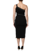 Dolce &amp; Gabbana Black Viscose One Shoulder Zipper Sheath Dress