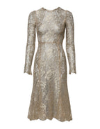Dolce &amp; Gabbana Gold Floral Lace Long Sleeves Fit &amp; Flare Dress
