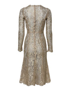 Dolce &amp; Gabbana Gold Floral Lace Long Sleeves Fit &amp; Flare Dress