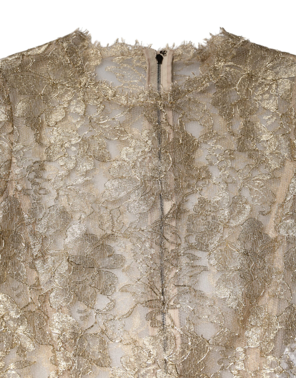 Dolce &amp; Gabbana Gold Floral Lace Long Sleeves Fit &amp; Flare Dress