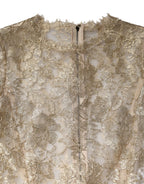 Dolce &amp; Gabbana Gold Floral Lace Long Sleeves Fit &amp; Flare Dress