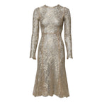 Dolce &amp; Gabbana Gold Floral Lace Long Sleeves Fit &amp; Flare Dress