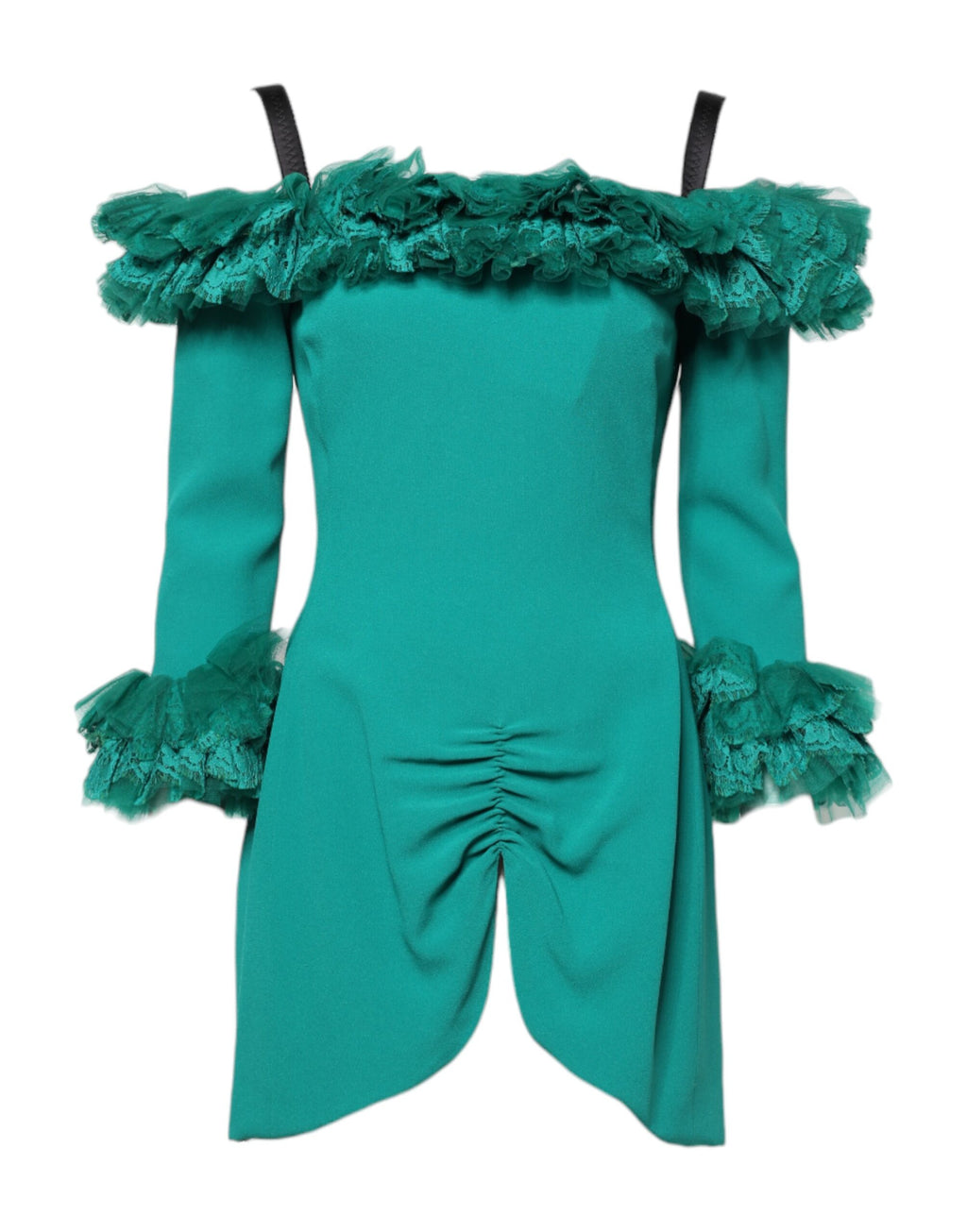 Dolce &amp; Gabbana Green Lace Off Shoulder Sheath Mini Dress