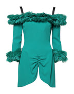 Dolce &amp; Gabbana Green Lace Off Shoulder Sheath Mini Dress