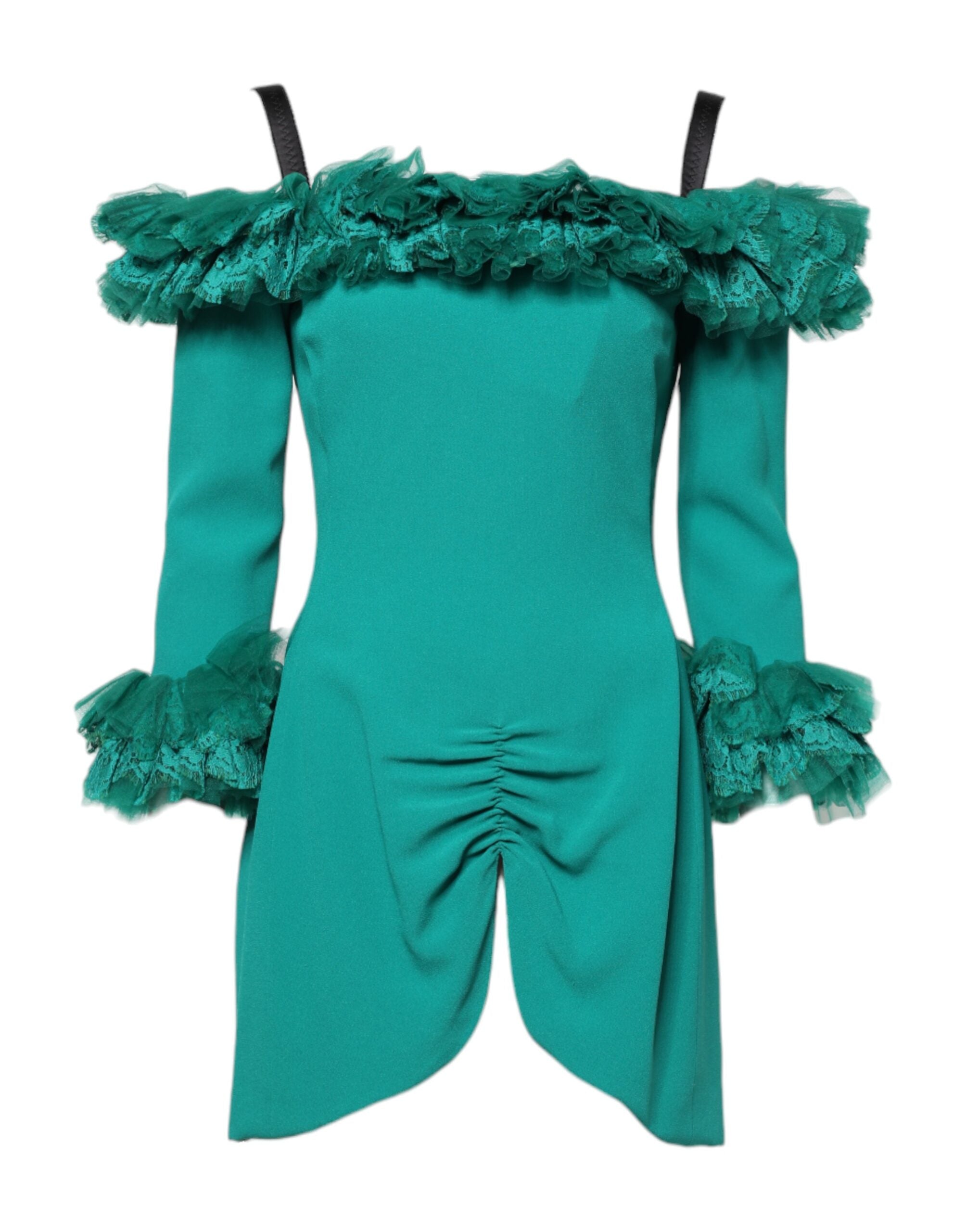 Dolce &amp; Gabbana Green Lace Off Shoulder Sheath Mini Dress