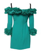 Dolce &amp; Gabbana Green Lace Off Shoulder Sheath Mini Dress