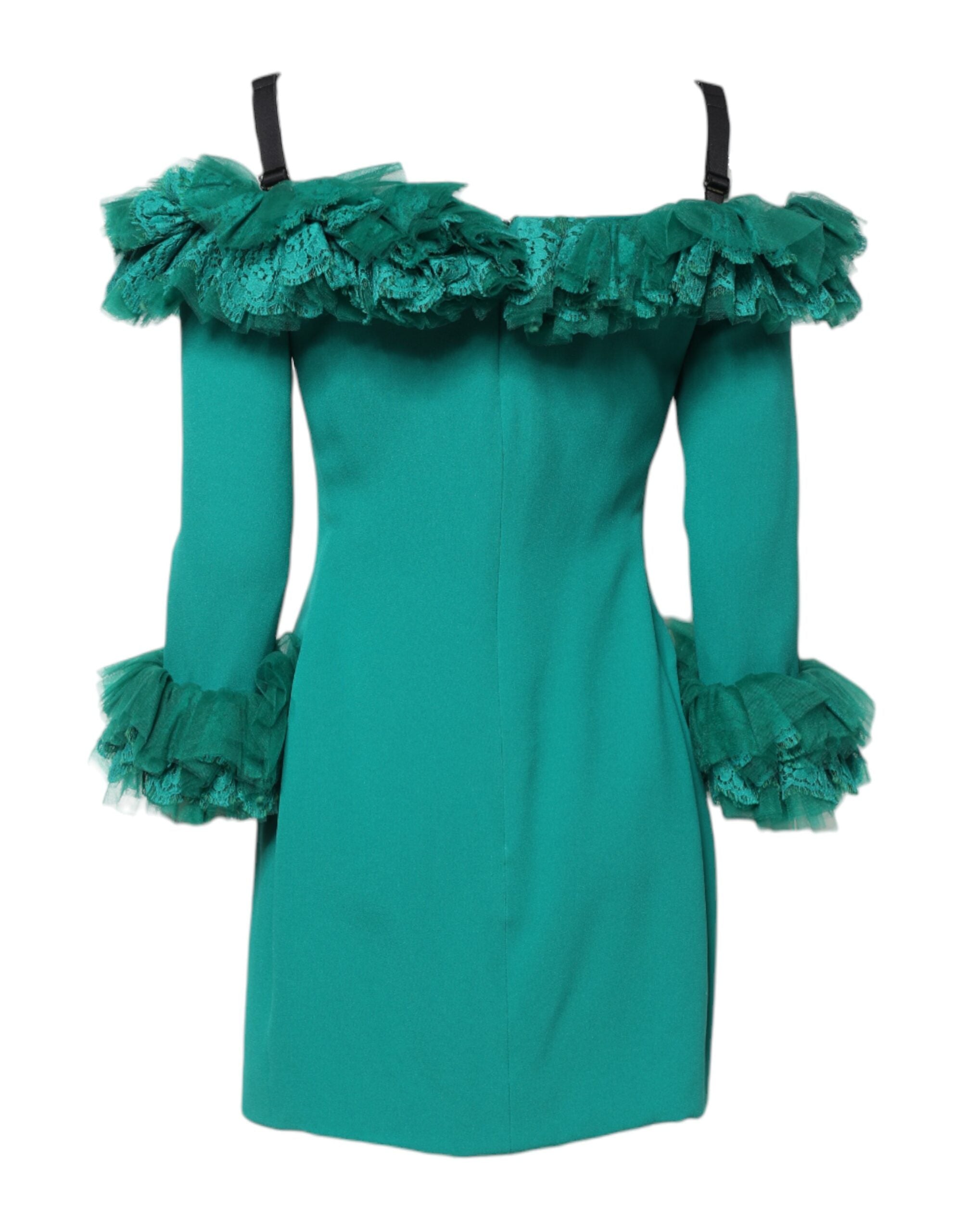 Dolce &amp; Gabbana Green Lace Off Shoulder Sheath Mini Dress