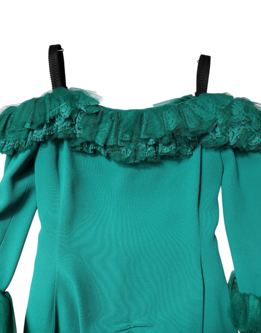 Dolce &amp; Gabbana Green Lace Off Shoulder Sheath Mini Dress