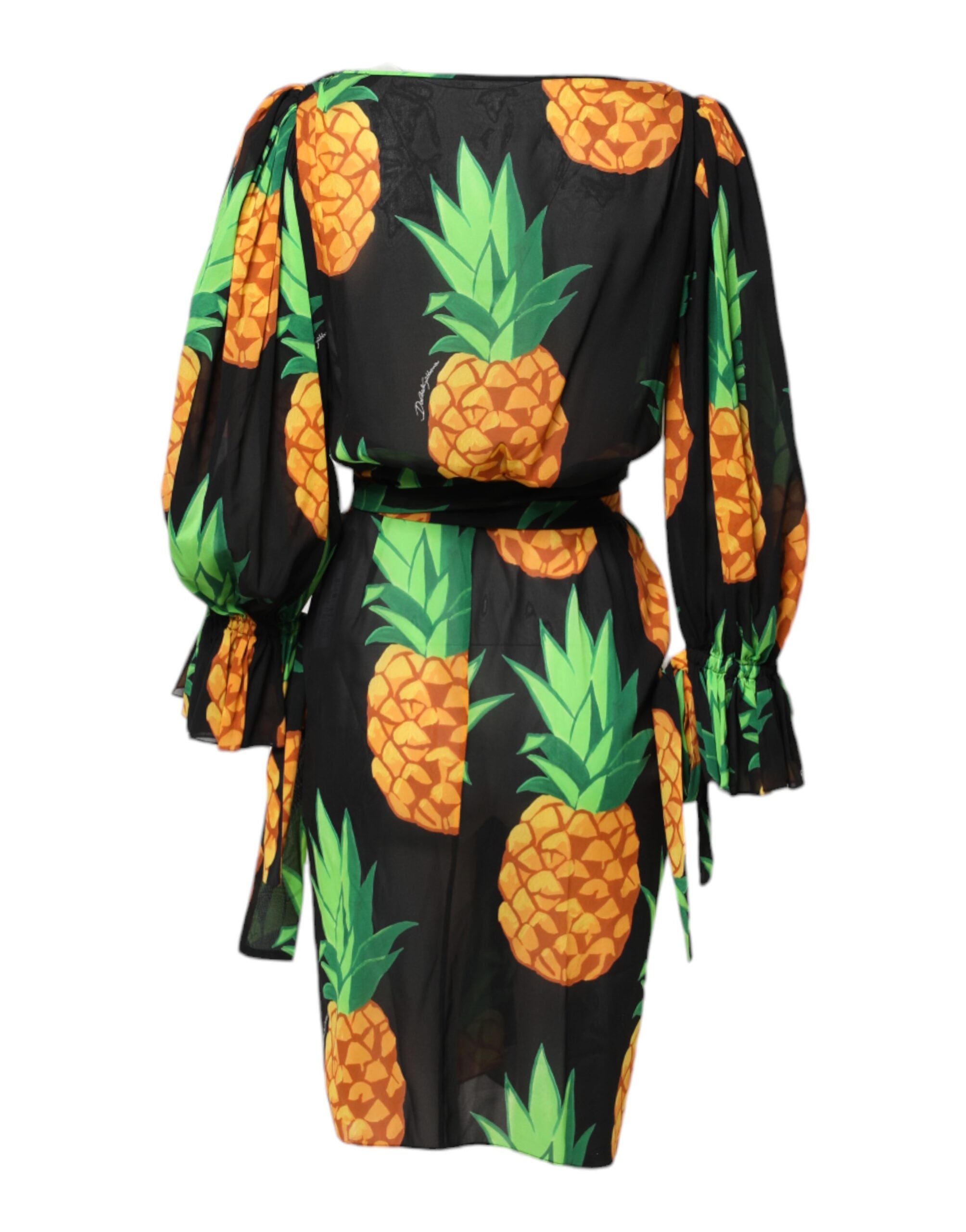 Dolce &amp; Gabbana Black Pineapple Print Silk Wrap Mini Dress