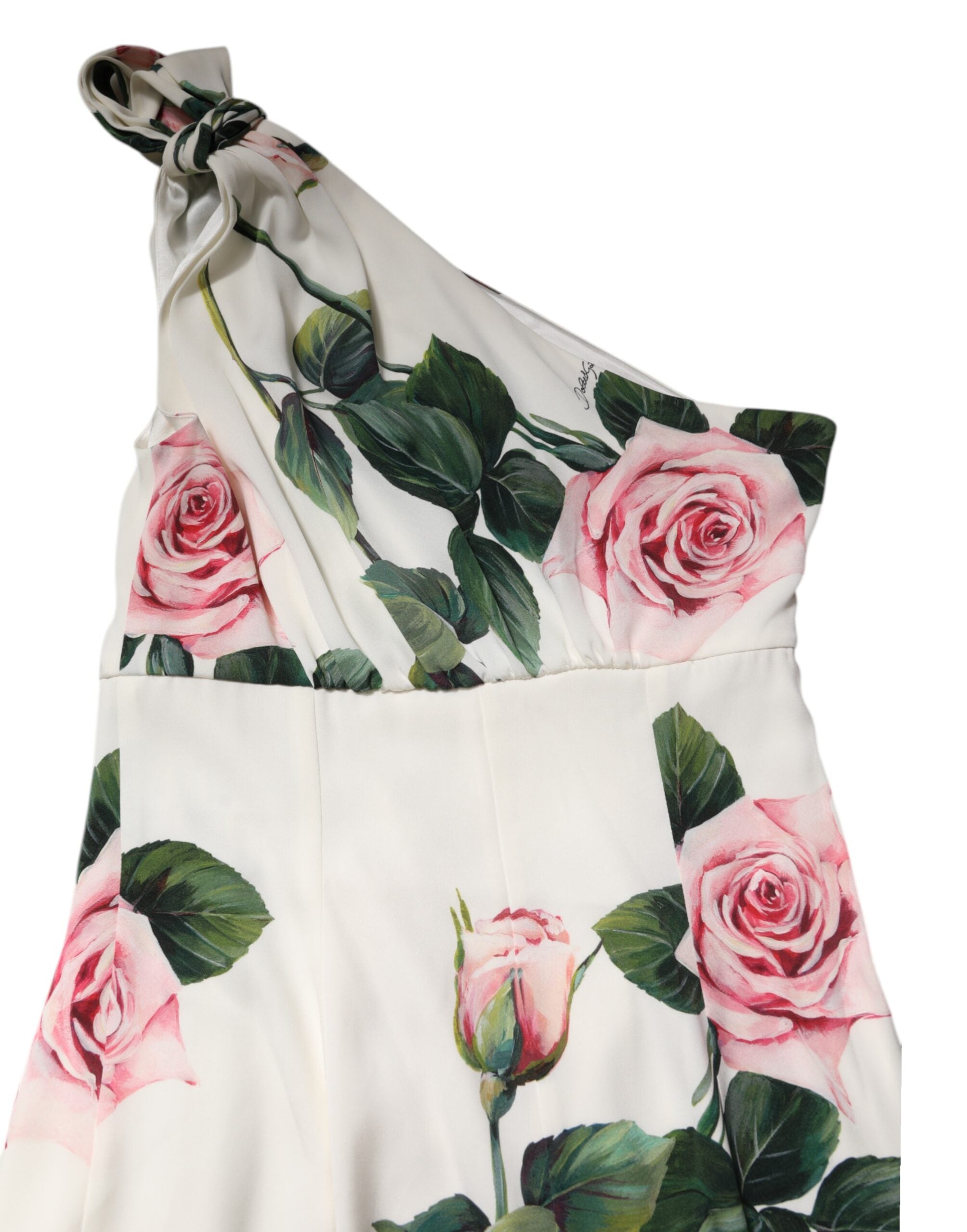 Dolce &amp; Gabbana White Floral One Shoulder Sheath Midi Dress