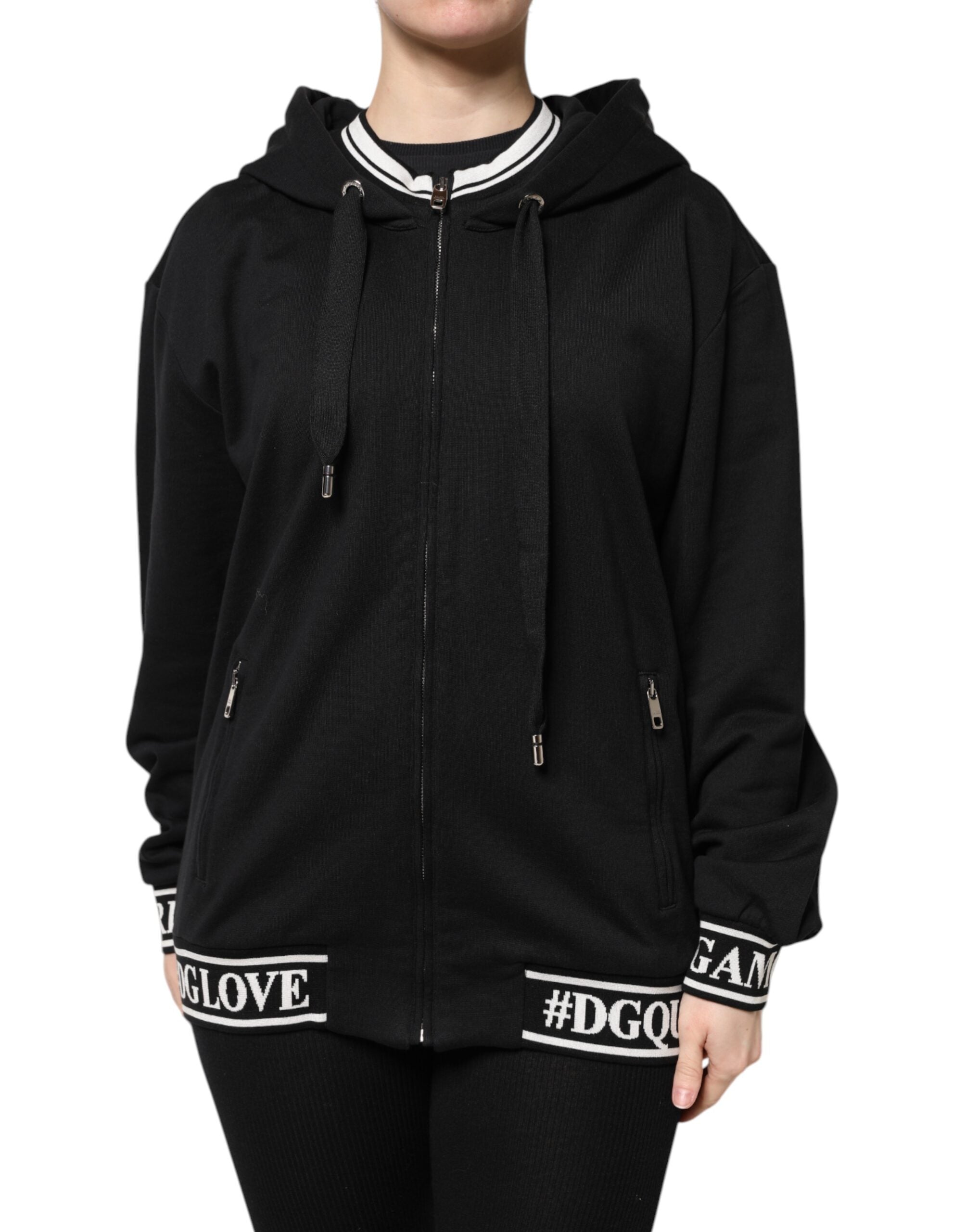 Dolce &amp; Gabbana Black Cotton Hooded Full Zip Sweatshirt Sweater