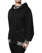 Dolce &amp; Gabbana Black Cotton Hooded Full Zip Sweatshirt Sweater