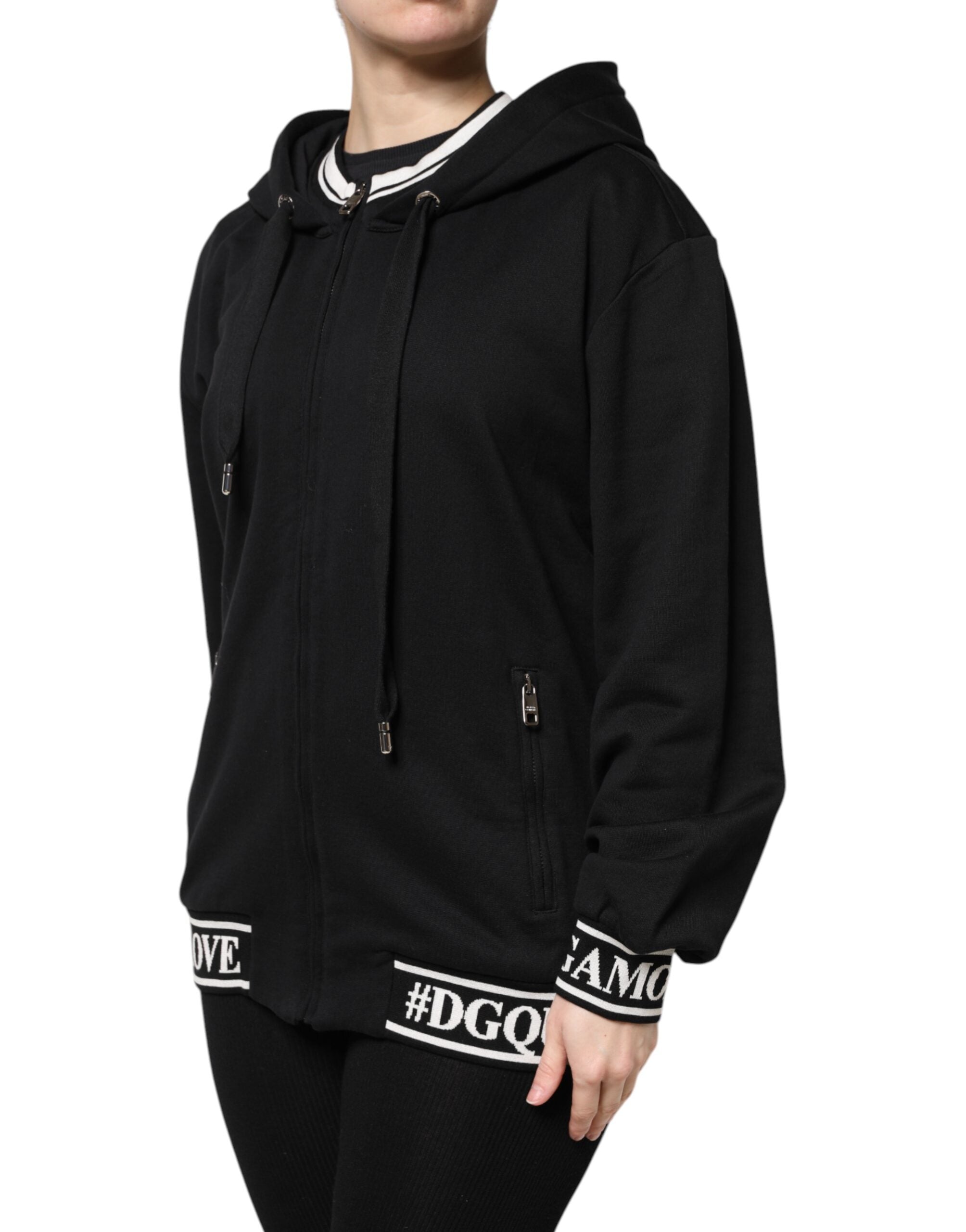 Dolce &amp; Gabbana Black Cotton Hooded Full Zip Sweatshirt Sweater