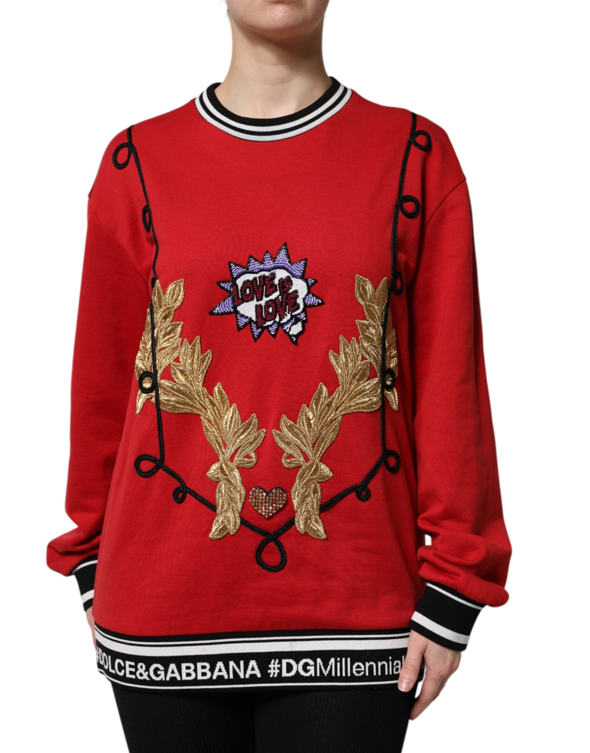 Dolce &amp; Gabbana Red Cotton Queen Sequined Pullover Sweater