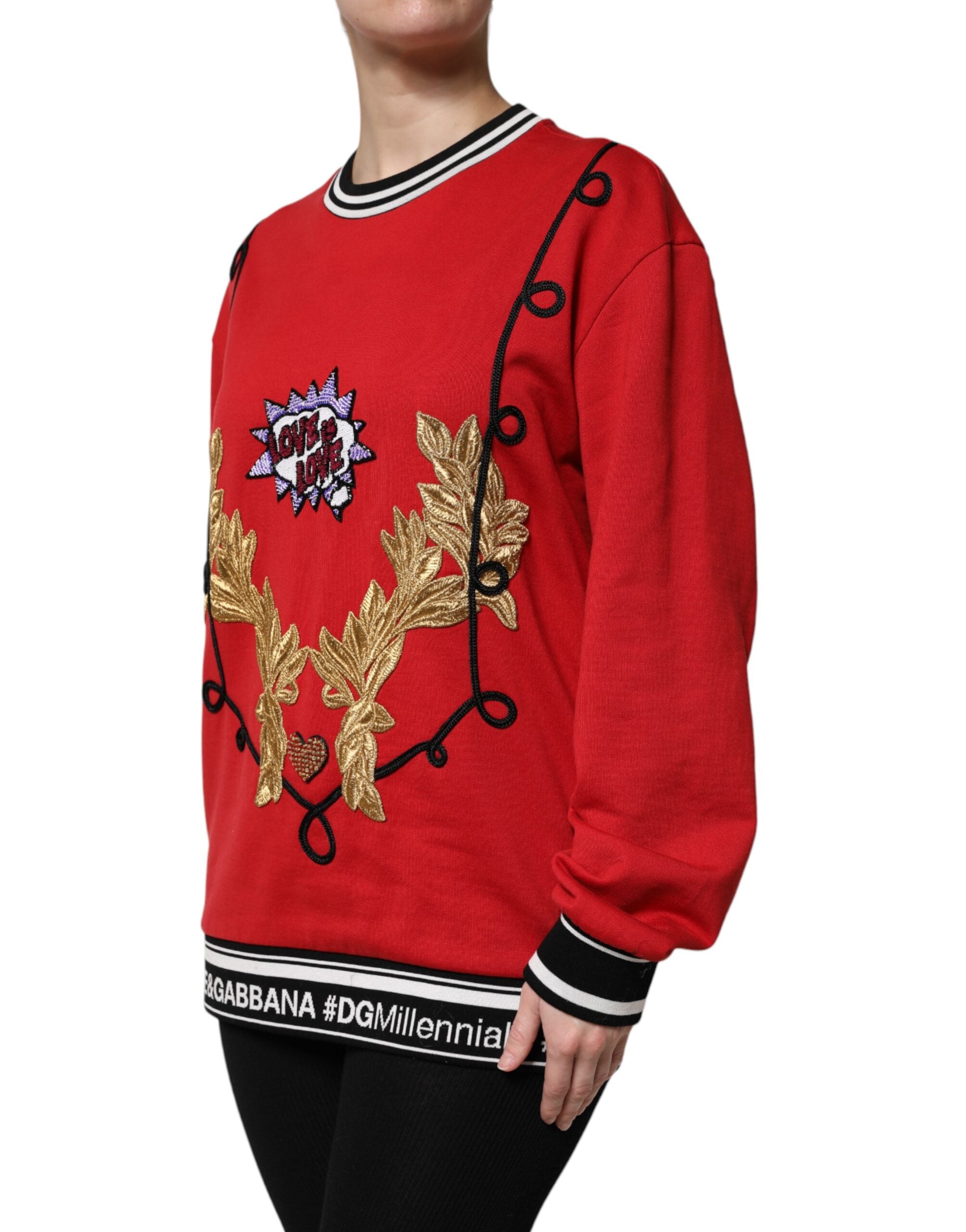 Dolce &amp; Gabbana Red Cotton Queen Sequined Pullover Sweater