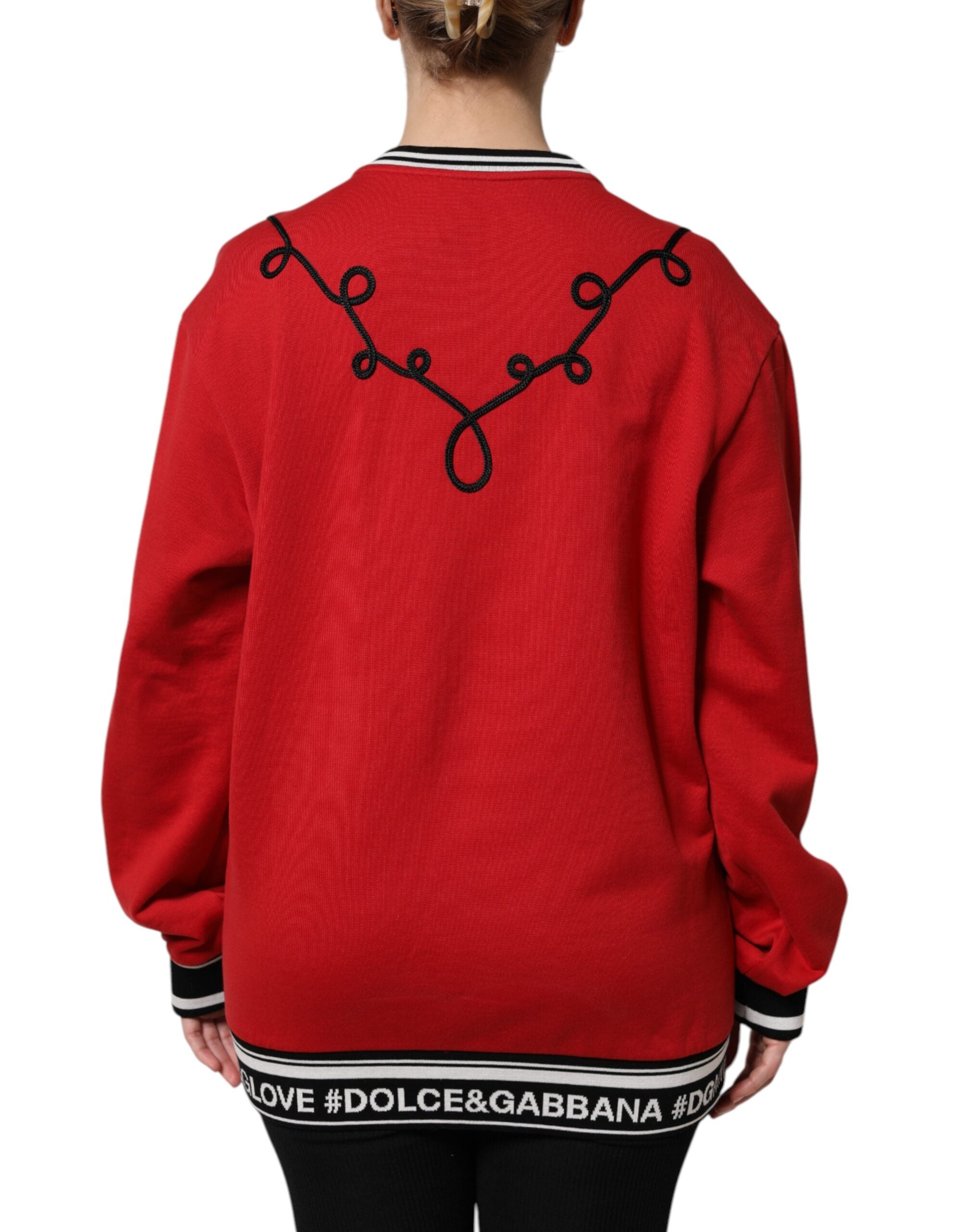 Dolce &amp; Gabbana Red Cotton Queen Sequined Pullover Sweater