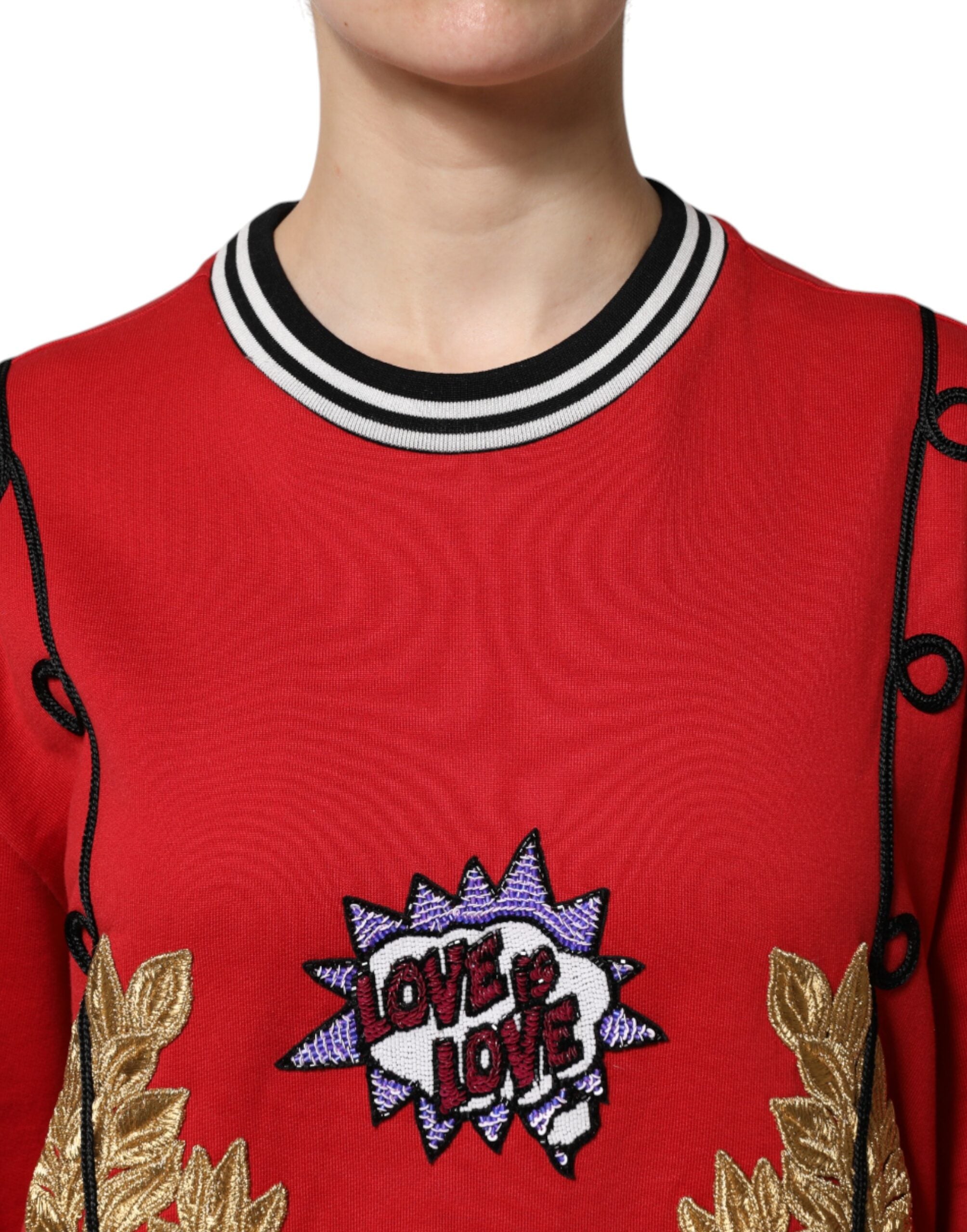 Dolce &amp; Gabbana Red Cotton Queen Sequined Pullover Sweater