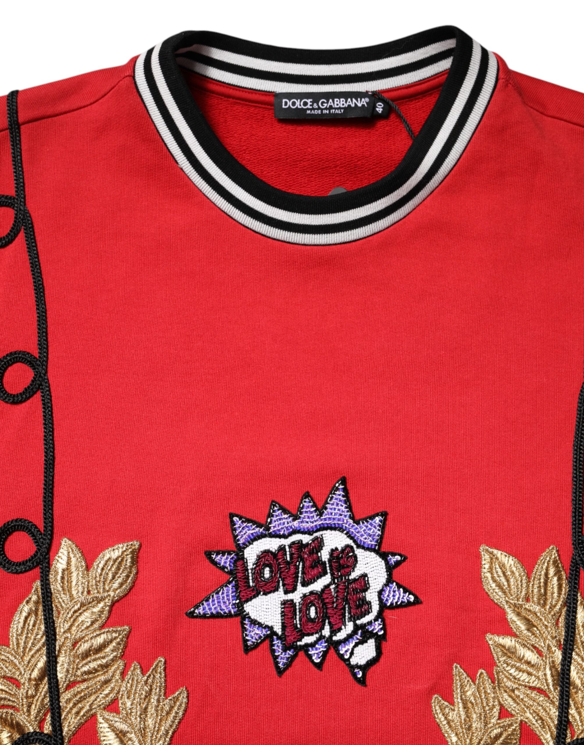 Dolce &amp; Gabbana Red Cotton Queen Sequined Pullover Sweater