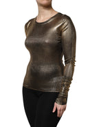 Dolce &amp; Gabbana Gold Round Neck Long Sleeve Pullover Top