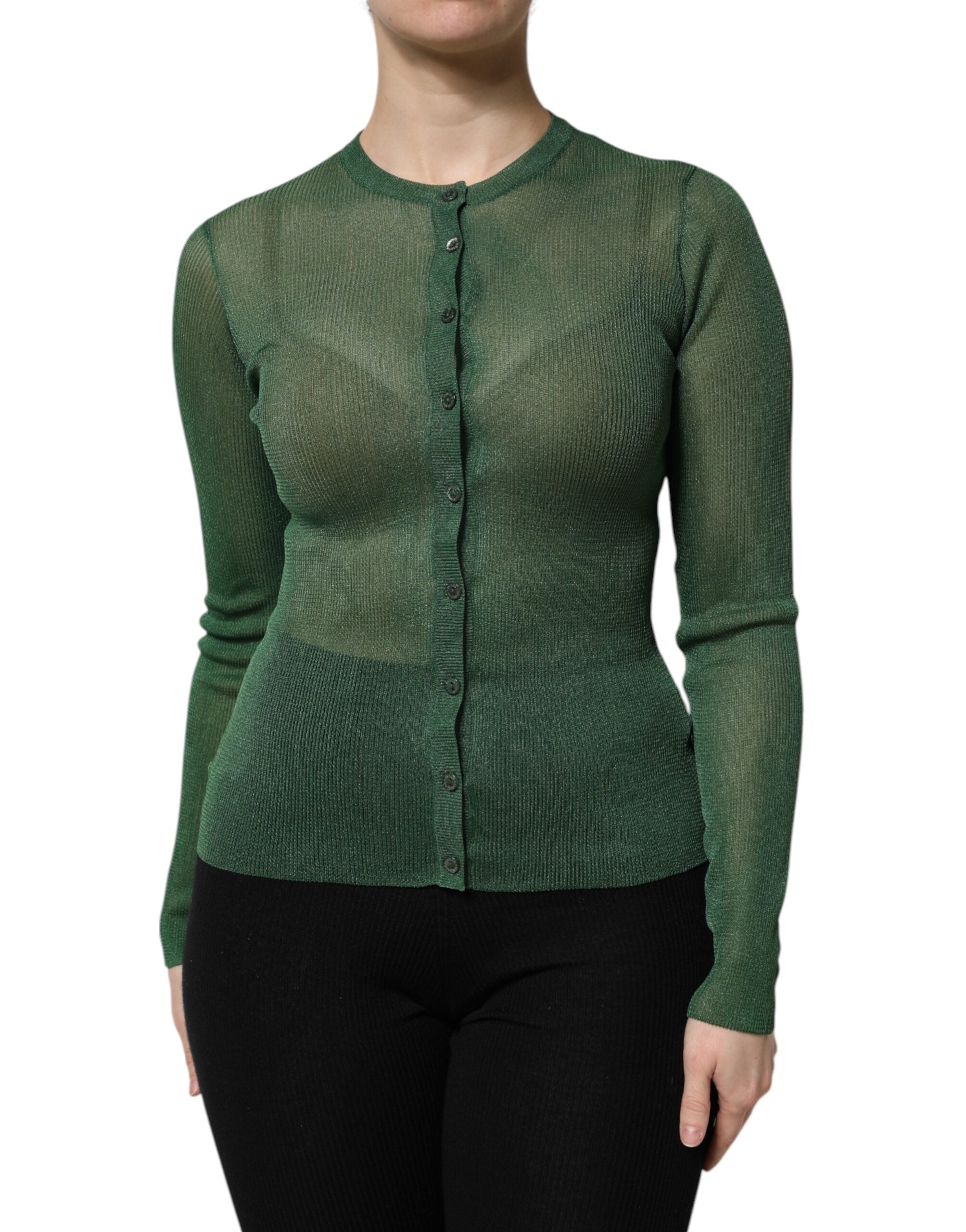 Dolce &amp; Gabbana Green Polyester Long Sleeves Cardigan Sweater