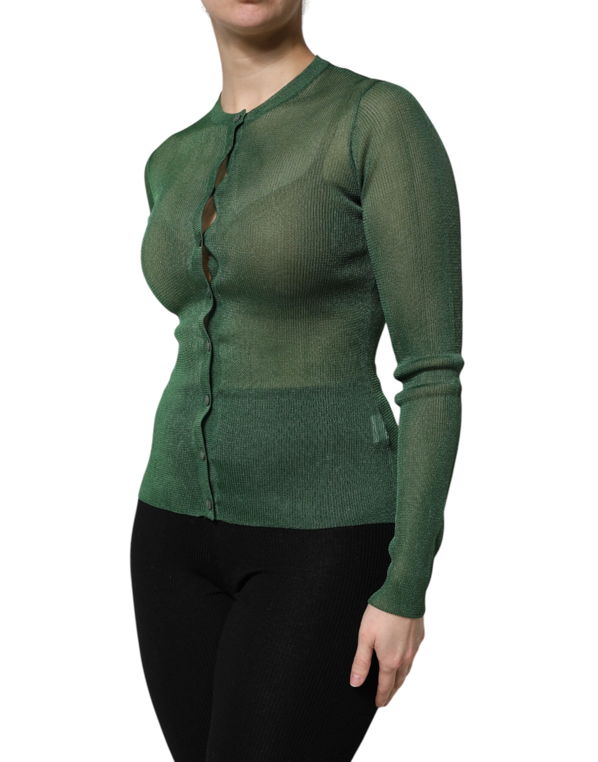 Dolce &amp; Gabbana Green Polyester Long Sleeves Cardigan Sweater