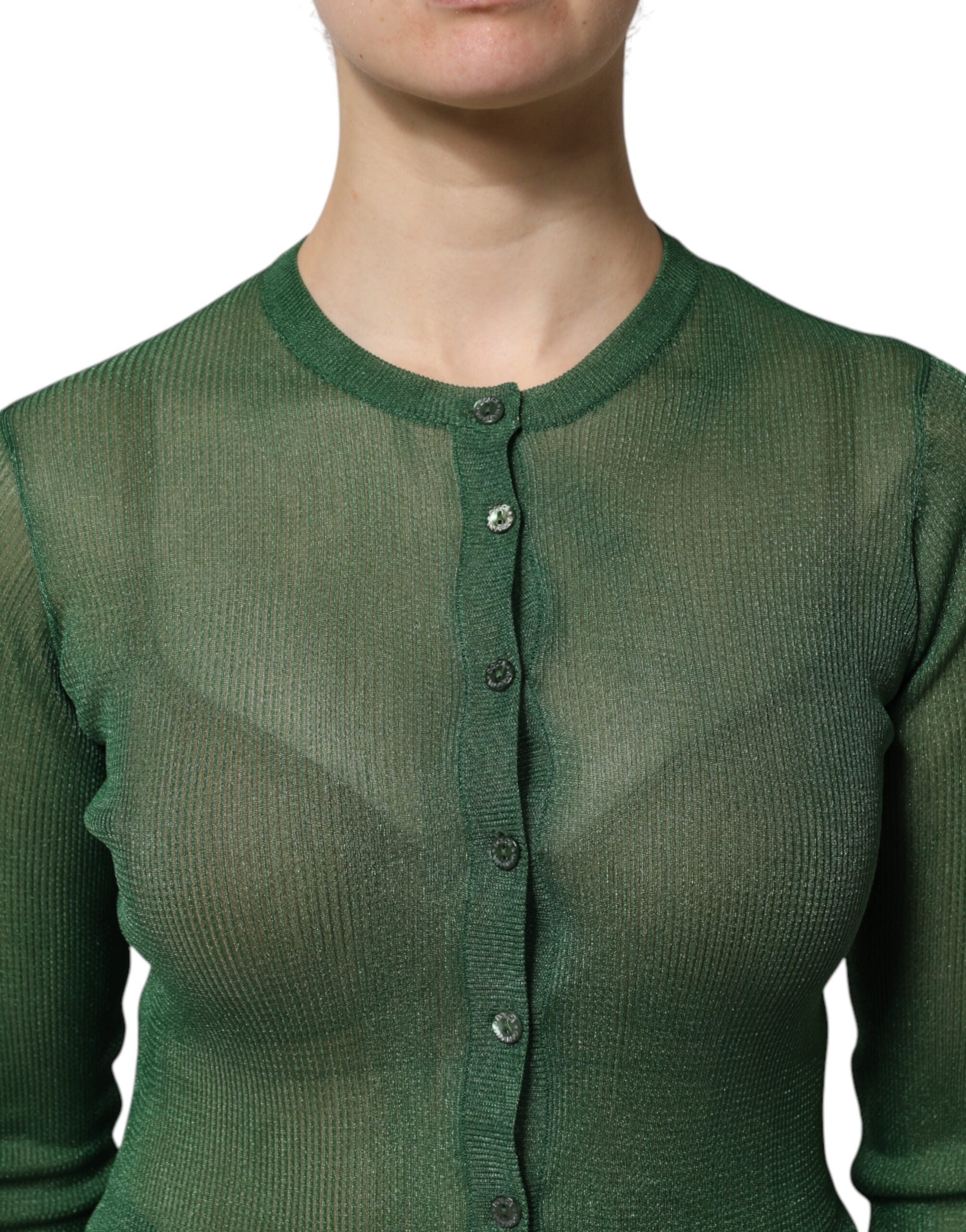 Dolce &amp; Gabbana Green Polyester Long Sleeves Cardigan Sweater