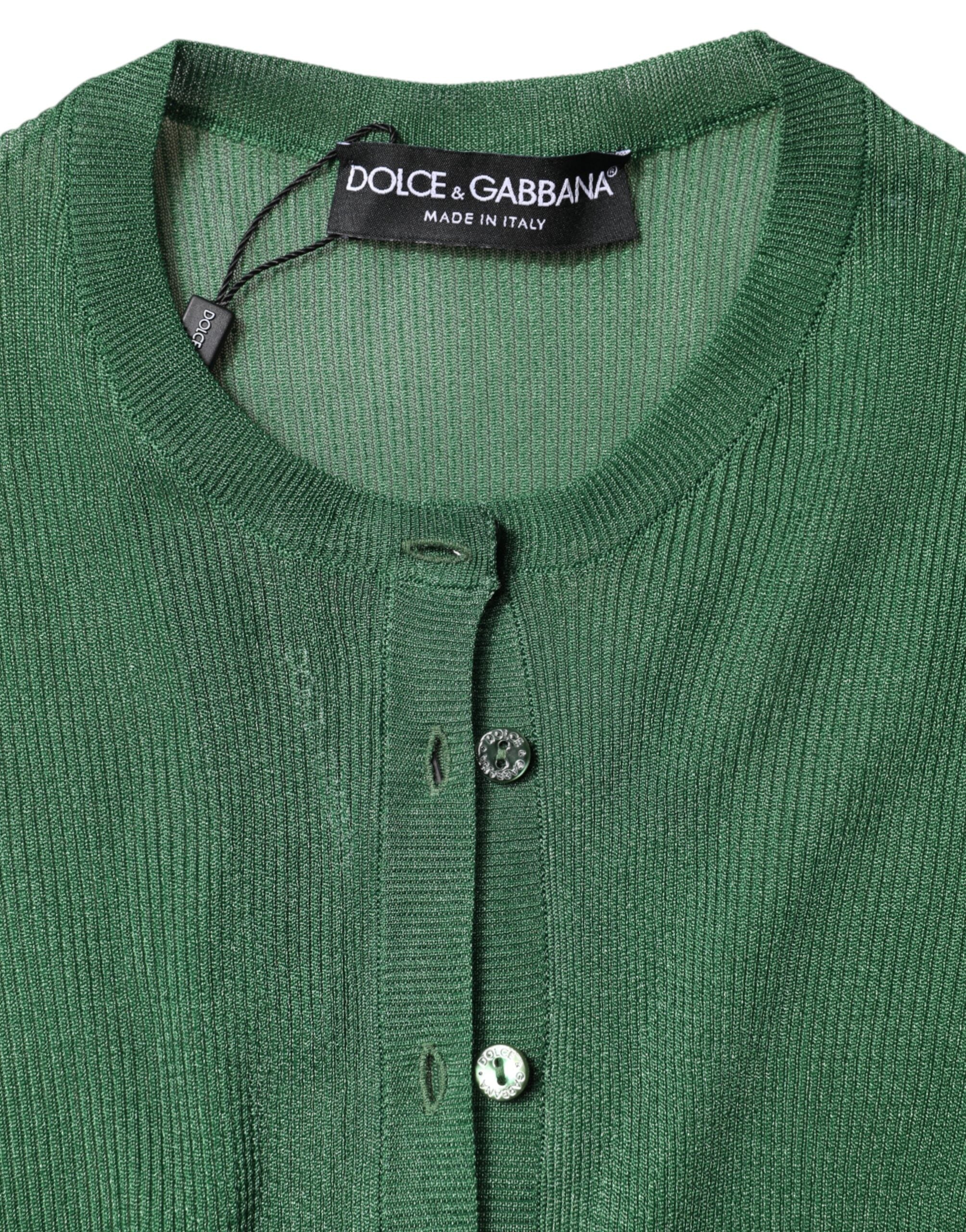 Dolce &amp; Gabbana Green Polyester Long Sleeves Cardigan Sweater