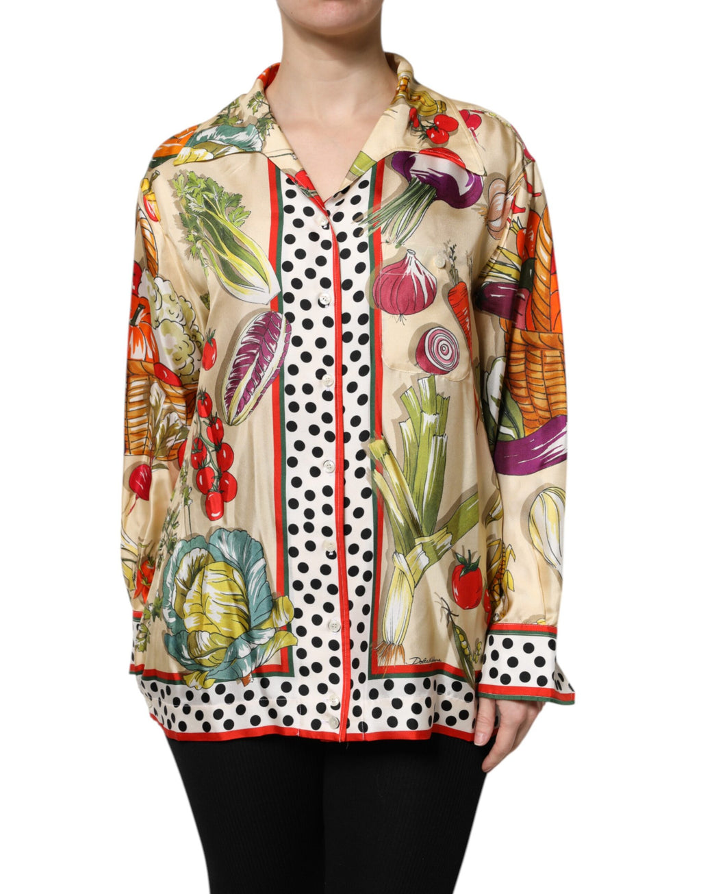 Dolce &amp; Gabbana Multicolor Vegetables Silk Long Sleeves Top