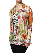 Dolce &amp; Gabbana Multicolor Vegetables Silk Long Sleeves Top