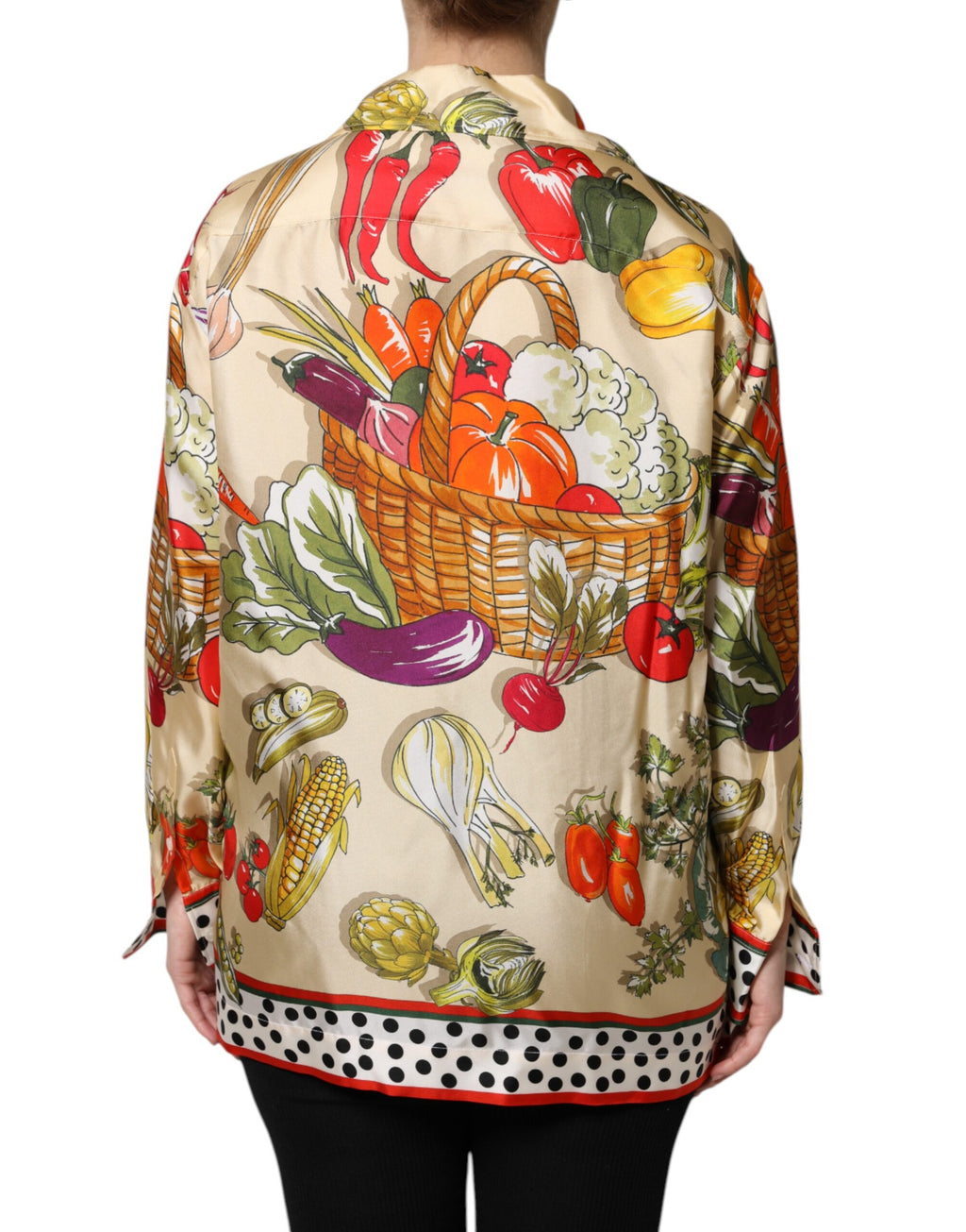 Dolce &amp; Gabbana Multicolor Vegetables Silk Long Sleeves Top