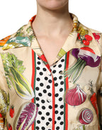 Dolce &amp; Gabbana Multicolor Vegetables Silk Long Sleeves Top