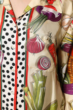 Dolce &amp; Gabbana Multicolor Vegetables Silk Long Sleeves Top