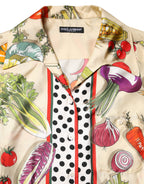 Dolce &amp; Gabbana Multicolor Vegetables Silk Long Sleeves Top