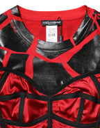 Dolce &amp; Gabbana Red Black Cotton Bustier Detailing Cropped Top