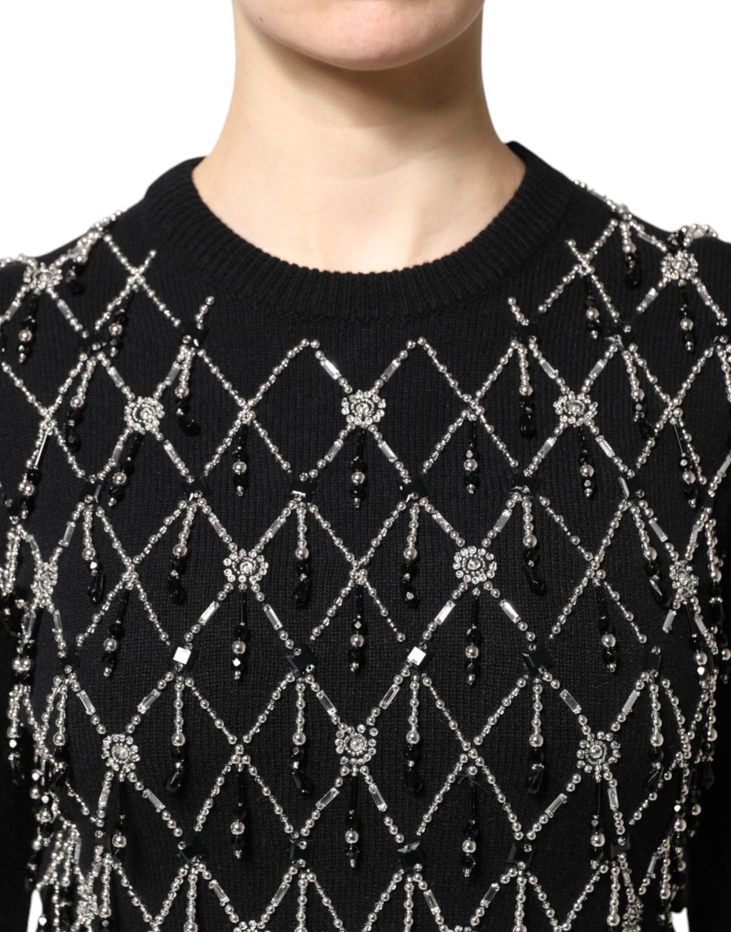 Dolce &amp; Gabbana Black Cashmere Embellished Long Sleeves Top
