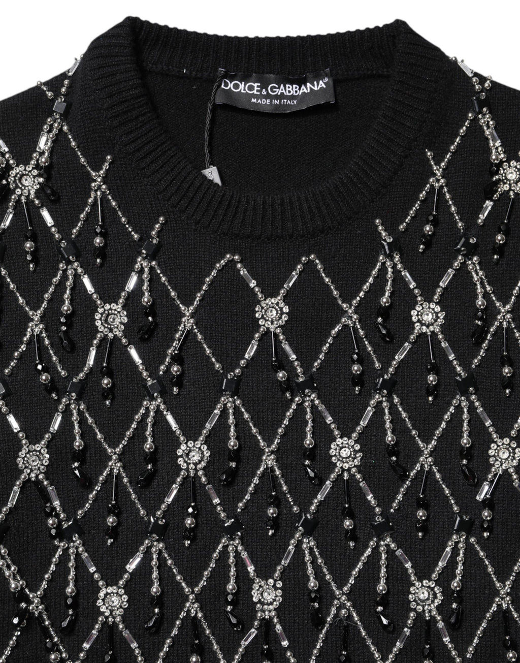 Dolce &amp; Gabbana Black Cashmere Embellished Long Sleeves Top