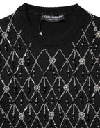 Dolce &amp; Gabbana Black Cashmere Embellished Long Sleeves Top