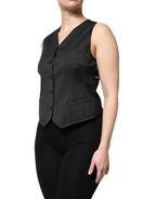 Dolce &amp; Gabbana Black Striped Button Down Sleeveless Vest Top