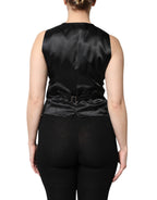 Dolce &amp; Gabbana Black Striped Button Down Sleeveless Vest Top