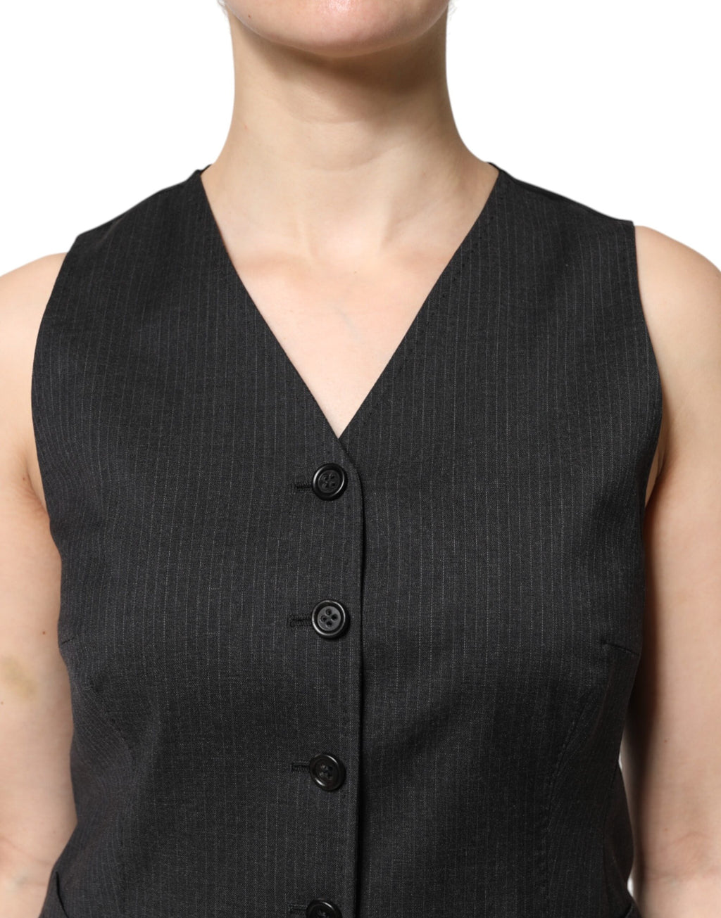 Dolce &amp; Gabbana Black Striped Button Down Sleeveless Vest Top