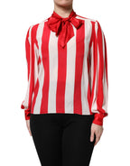 Dolce &amp; Gabbana Red White Stripes Ascot Collar Blouse Top