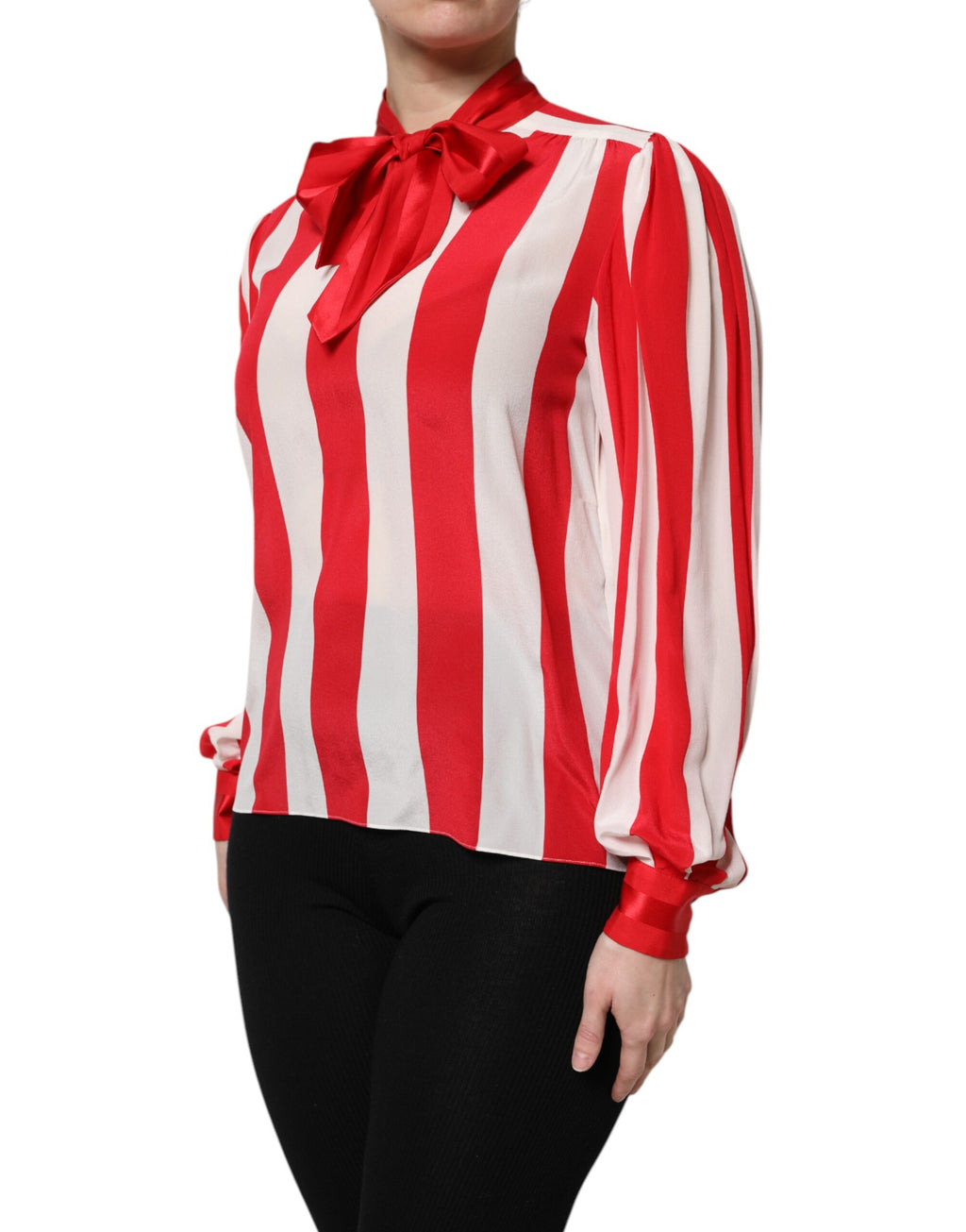 Dolce &amp; Gabbana Red White Stripes Ascot Collar Blouse Top