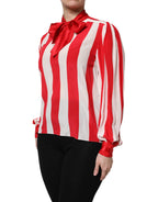 Dolce &amp; Gabbana Red White Stripes Ascot Collar Blouse Top